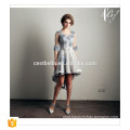 Elegant Short Sleeve Front Short Back Long Grey Floral Evening Prom Party Dress Evening Gown